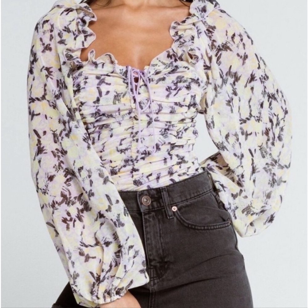 Free People Mabel Printed Lilac Combo Top Size Small